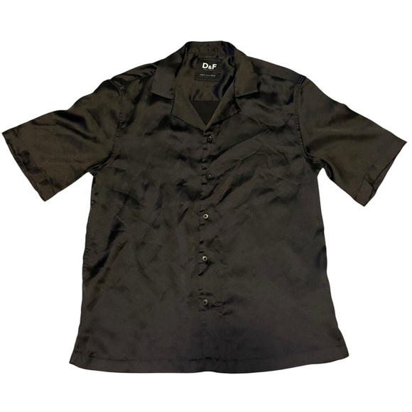 Denim & Flower Black Satin Button-Up Shirt – Size m - Picture 1 of 5